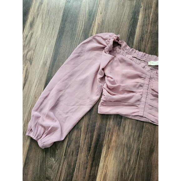 New Pink Chiffon Long Puff Sleeve Crop Corset Top Altar'd State Sz L Coquette - Picture 3 of 7